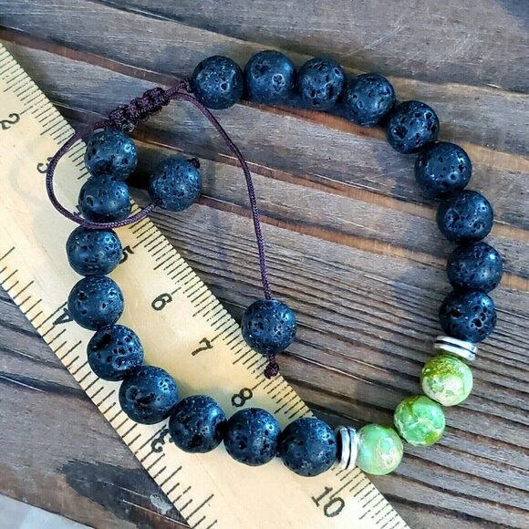 Chakra Healing Gemstone Bracelet Green Aqua Terra Jasper Black Lava - Picture 7 of 7